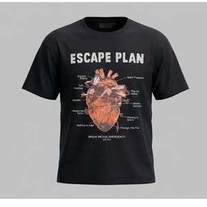 Escape Plan Technical Heart Graphic T-Shirt Mens 2XL NWT Black
